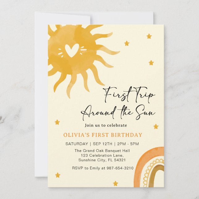 Boho Baby’s First Year Around the Sun Invitation (Front)