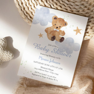 BOHO Baby Shower Boy   Bear and Clouds Invitation