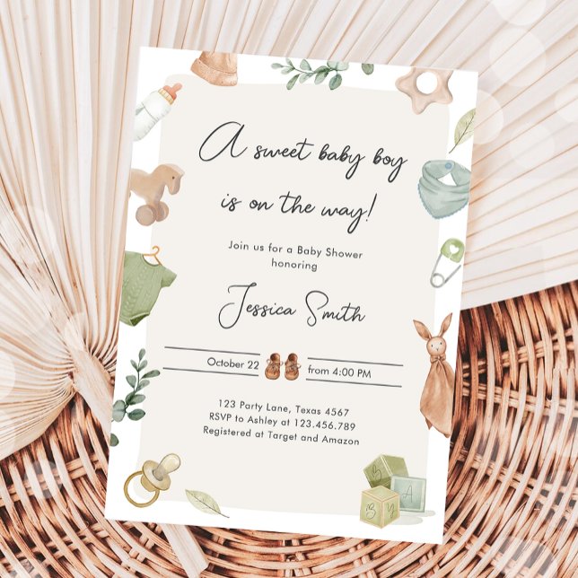 Boho Baby Shower Boy On the Way Clothes Rustic Invitation (Creator Uploaded)