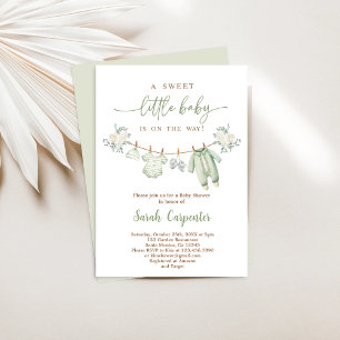 Boho Baby Shower Boy, Sage Green baby clothes Invitation