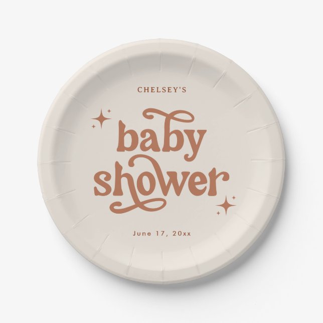 Boho Baby Shower Earth Tone Baby Shower Paper Plate (Front)