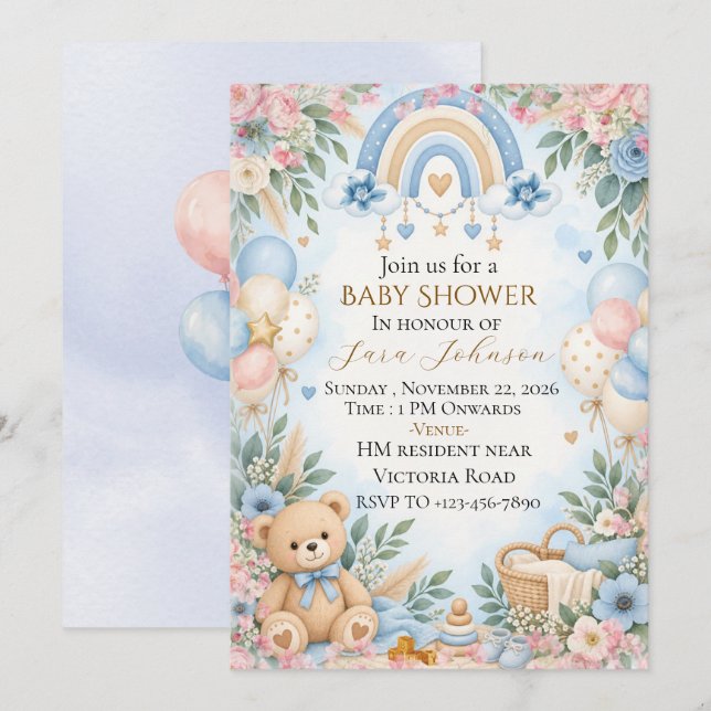 Boho Baby Shower Editable Invitation  (Front/Back)
