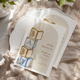 Boho Baby Shower, Gender Neutral, Letter Blocks  Invitation