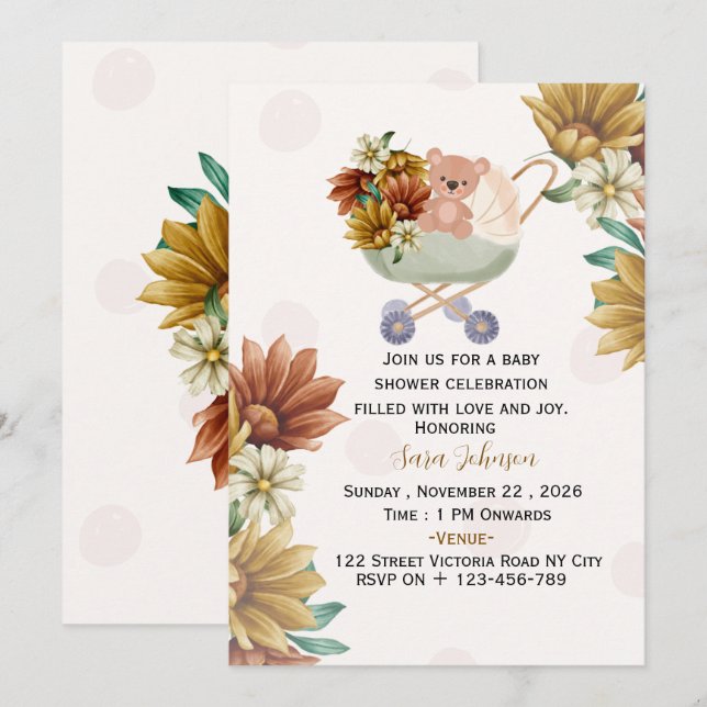 Boho Baby Shower Invitation Editable Template | (Front/Back)