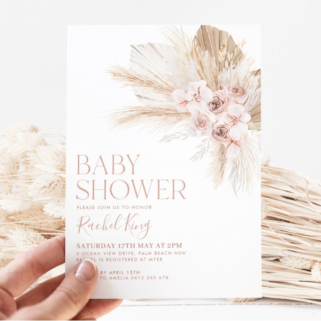 Boho Baby Shower Invitation Flowers Pink Neutral (Creator Uploaded)