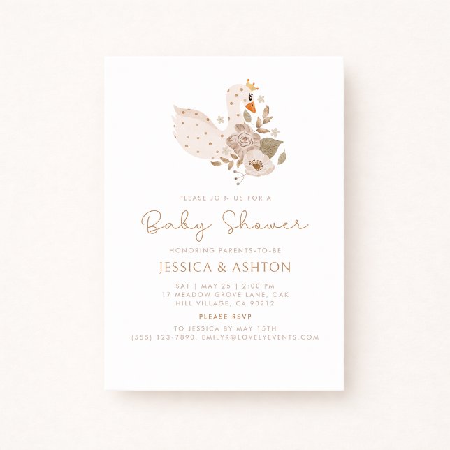 Boho Baby Shower Invitation – Swan & Floral Design (Creator Uploaded)