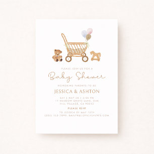 Boho Baby Shower Invitation with Bear & Stroller