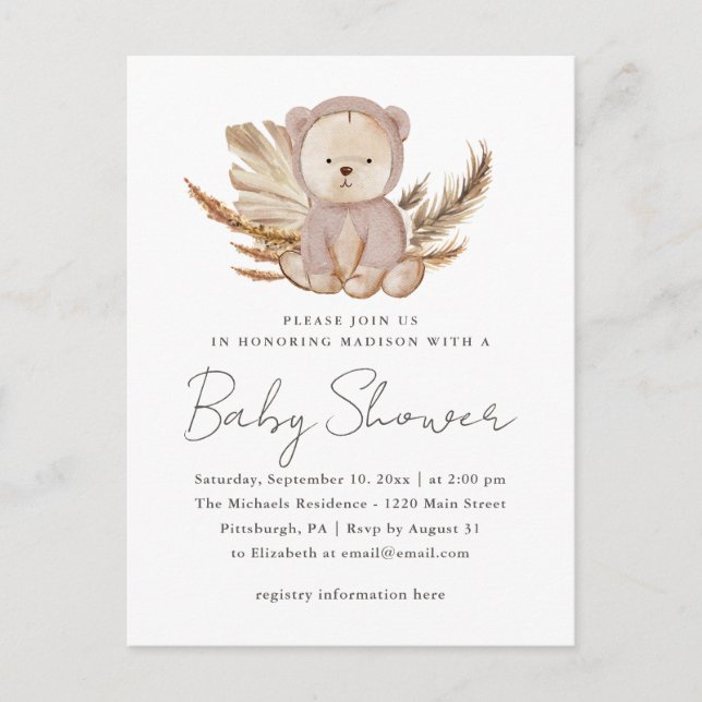 Boho Baby Shower Invitation with Sweet Bear (Front)