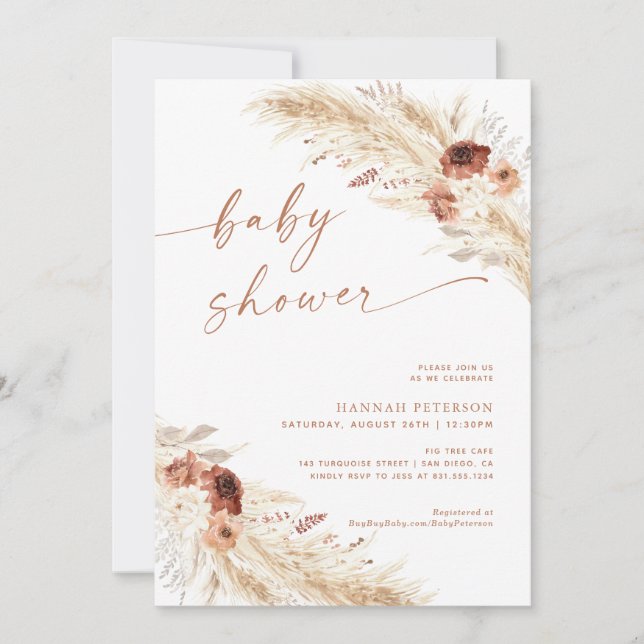 Boho Baby Shower Invite Pampas Grass Baby Invite (Front)