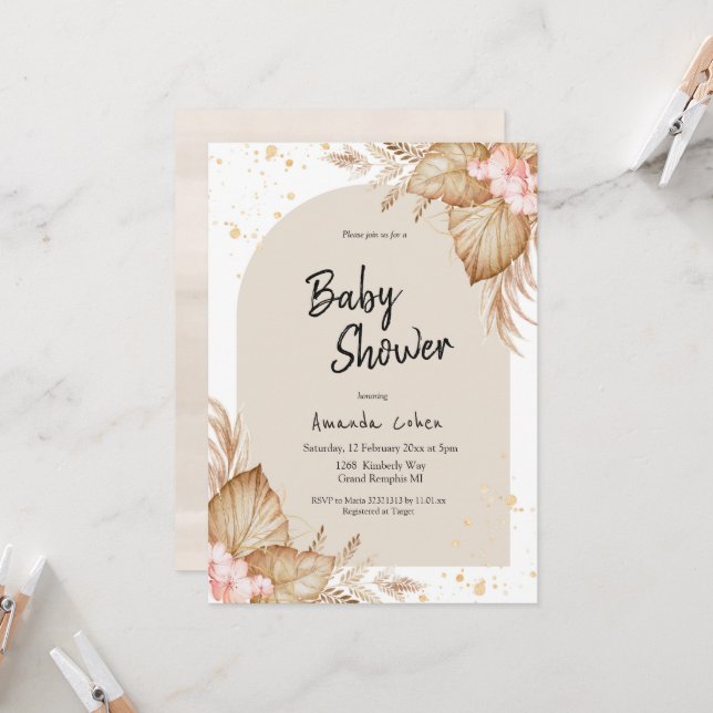 Boho Baby Shower Modern Arch Invitation (Front/Back In Situ)