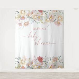 Boho Baby Shower Modern Floral Backdrop Tapestry 