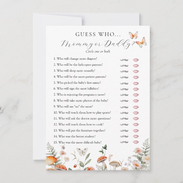 Boho Baby Shower Mummy or Daddy Game Card (Front)