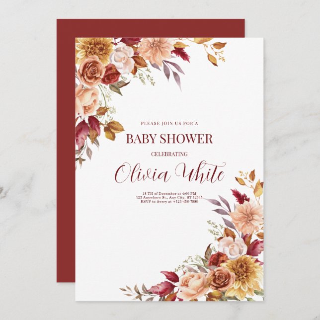 Boho Baby Shower Pampas Grass Minimalist Shower Invitation (Front/Back)