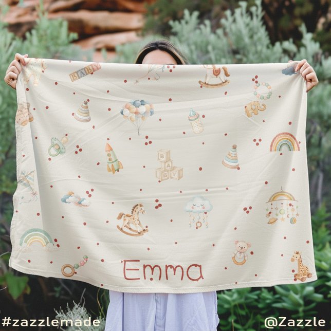 Boho Baby Shower Personalised  Fleece Blanket (Boho Baby Shower Personalized Fleece Blanket)