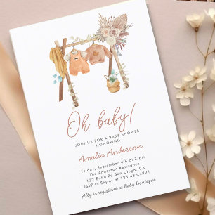 Boho Baby Shower Watercolor Clothes Invitation
