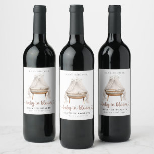 Boho Baby Shower Wine Label Baby in Bloom