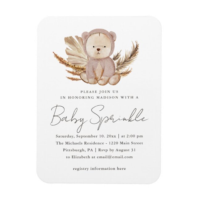 Boho Baby Sprinkle Invitation with Sweet Bear Magnet (Vertical)