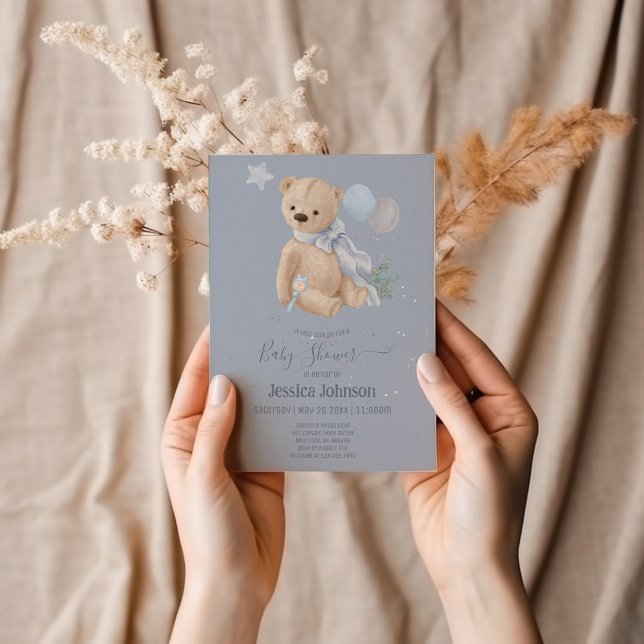 Boho baby teddy bear Baby Shower Invitation (Creator Uploaded)