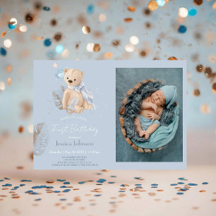 Boho baby teddy bear Birthday Invitation