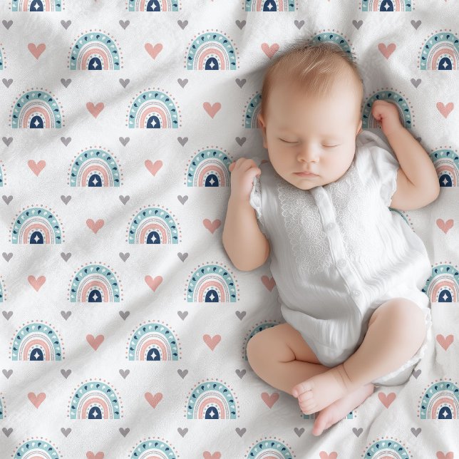 Boho Baby Throw Pastel Pink Navy Rainbow Style Fleece Blanket (Boho Baby Throw Pastel Pink Navy Rainbow Style)