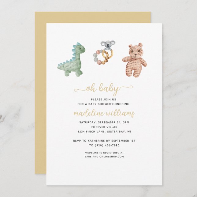 BOHO Baby Toys Neutral Oh Baby Shower  Invitation (Front/Back)