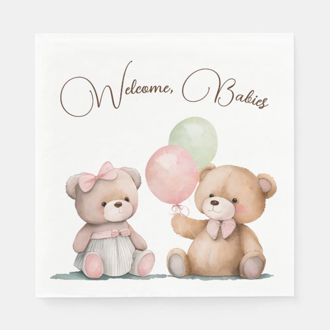 Boho Baby Twin Teddy Bears  Napkin (Front)