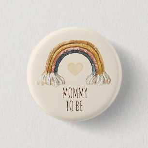 Boho Baby Watercolor Rainbow Beige Heart button