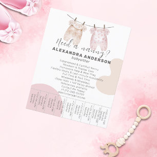 Boho Babysitter Watercolor Service Tear-Off Flyer