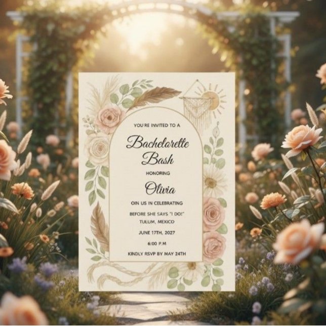 Boho Bachelorette Bash Invitation | Neutral Floral (Creator Uploaded)
