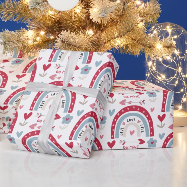 Boho Bainbow Valentine's Day Pattern Wrapping Paper (Holidays)