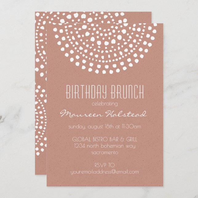 Boho Bali Birthday Brunch on Copper Invitation (Front/Back)