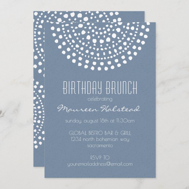 Boho Bali Birthday Brunch on Denim Blue Invitation (Front/Back)