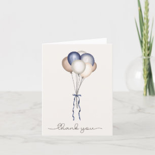 Boho Balloons, Dried Pampas - Blue, Brown, Neutral Thank You Card