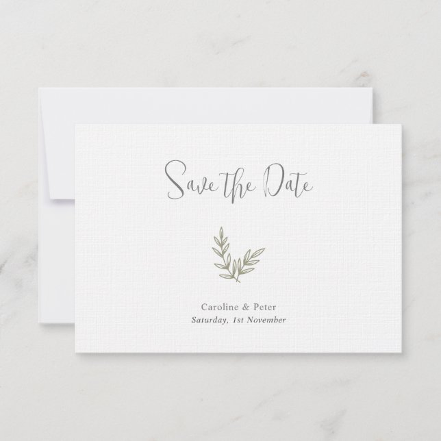 Boho Bamboo Botanical Leaf Soft Elegant Greenery Save The Date (Front)