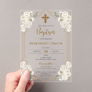Boho Baptism Acrylic Invitations