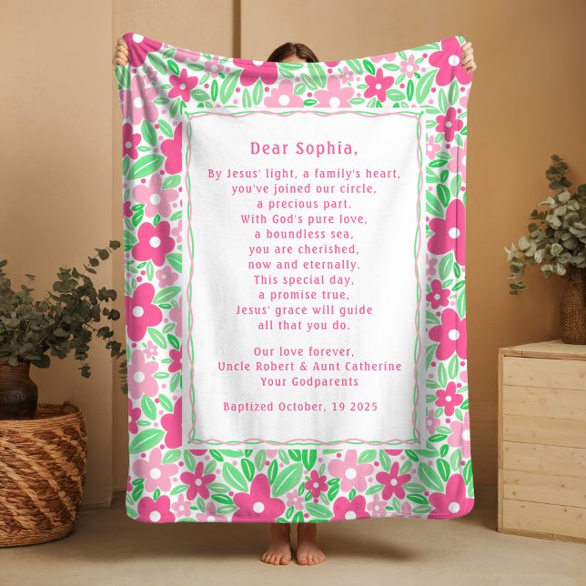 Boho Baptism Gift Personal Prayer Fleece Blanket  (Creator Uploaded)