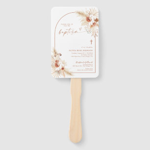 Boho Baptism Hand Fan, Pampas Grass Christening Fan