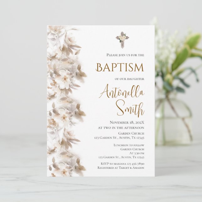 Boho Baptism  Invitation (Standing Front)