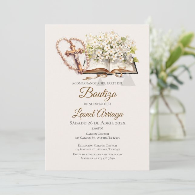  Boho Baptism  Invitation (Standing Front)