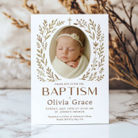 Boho Baptism Invitation with Floral Wreath and Bab
