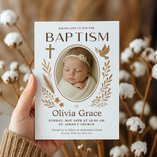 Boho Baptism Invitation with Photo