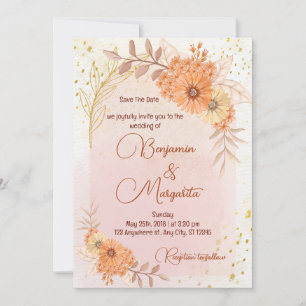 Boho Baptism Invite, Pampas Grass Boho wedding Invitation