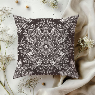 Boho Barkley Mandala eclipse black Cushion