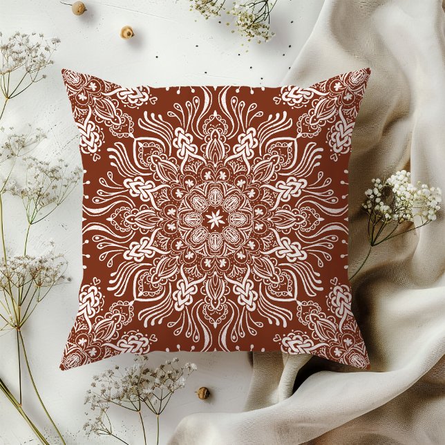 Boho Barkley Mandala Russet Red Cushion (Creator Uploaded)