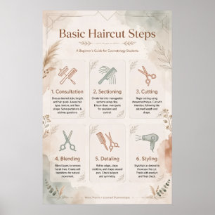 Boho Basic Haircut Steps for Cosmetology Students Poster