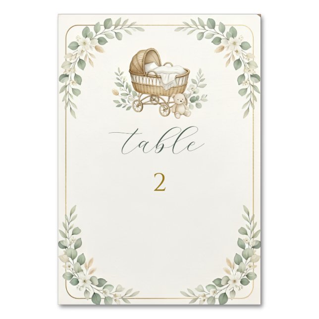 Boho Bassinet Greenery Baby Shower  Table Number (Front)