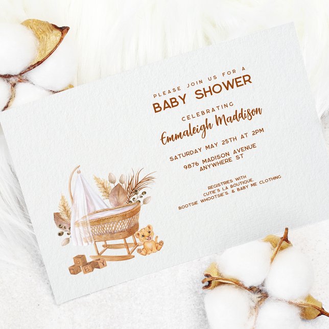 Boho Bassinet Nursery Baby Shower Invitation Postcard (Creator Uploaded)