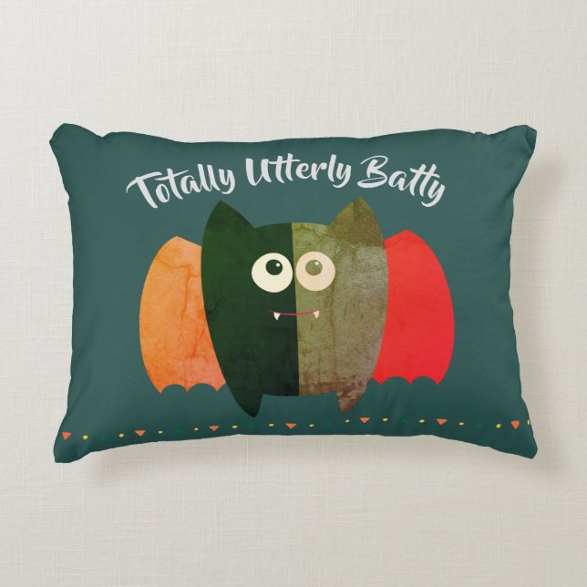 Boho Bat Funny Quote Teal Green Orange Decorative Cushion (Front)