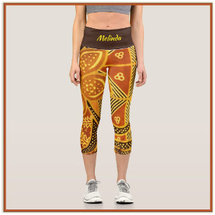 Boho Batik Earth Tones Design Capri Leggings