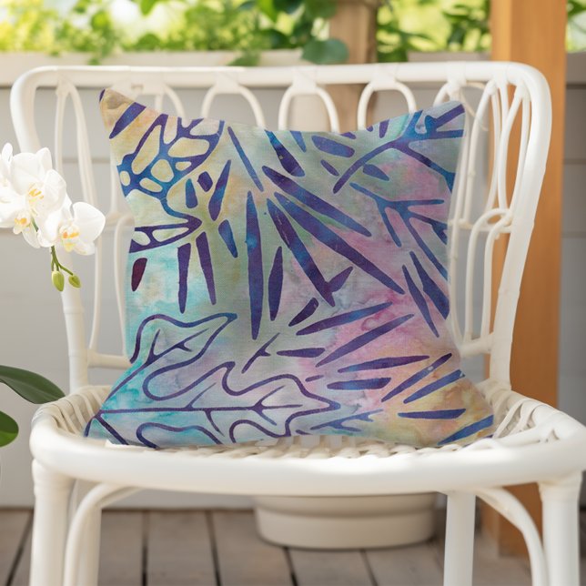 Boho Batik Purple Leaves Pastel Rainbow Cushion (Creator Uploaded)